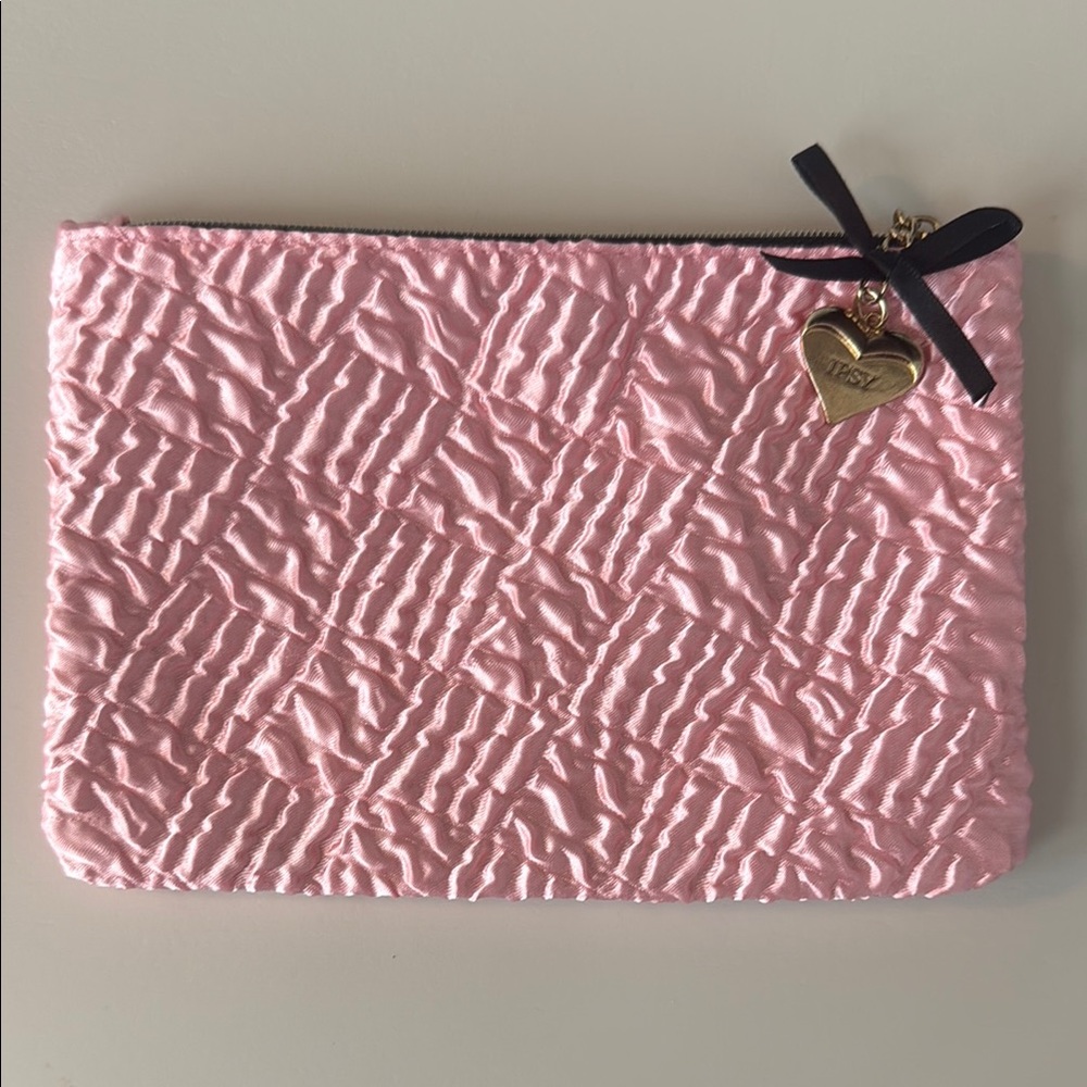Pink Quilted Pouch with Heart Charm